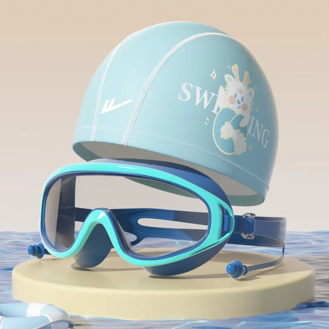 Pull Back Kidsren's Swimming Goggles and Swimming Caps for Boys Large Frame Waterproof and Anti-Fog High-Definition Swimming Goggles for Girls Professional Three-Piece Suit