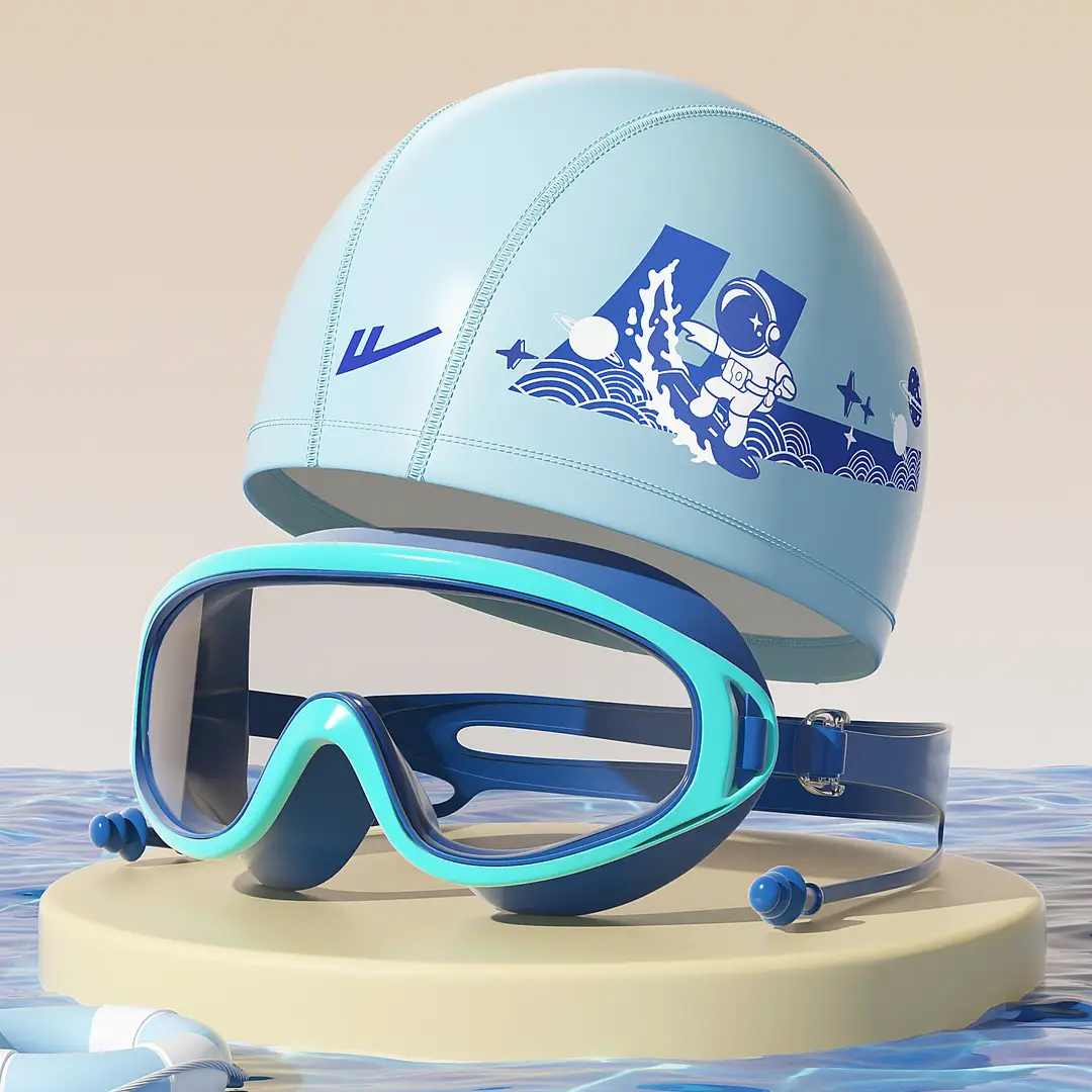 Pull Back Kidsren's Swimming Goggles and Swimming Caps for Boys Large Frame Waterproof and Anti-Fog High-Definition Swimming Goggles for Girls Professional Three-Piece Suit