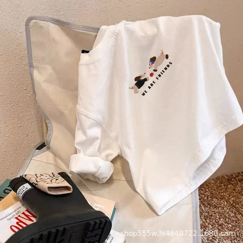 Children's Pure Cotton Long Sleeve T-Shirt White Spring Fall - Image 3