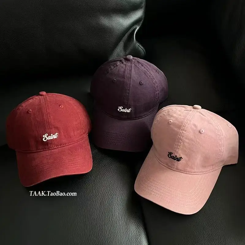 Women Cotton Letter Embroidery Baseball Cap Autumn Pink - Image 9