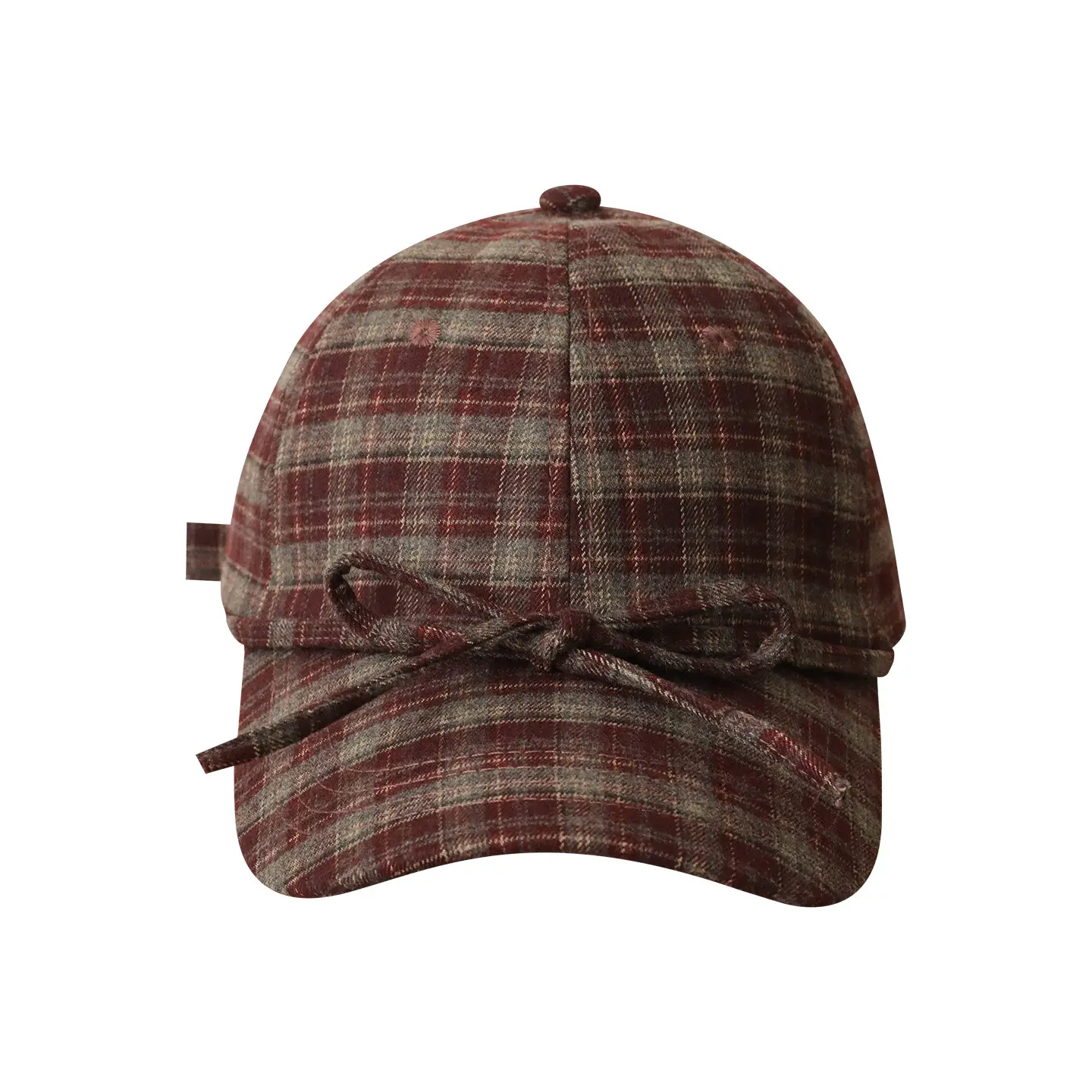 Women Wool Plaid Baseball Cap Winter Warm Retro Bow - Image 10