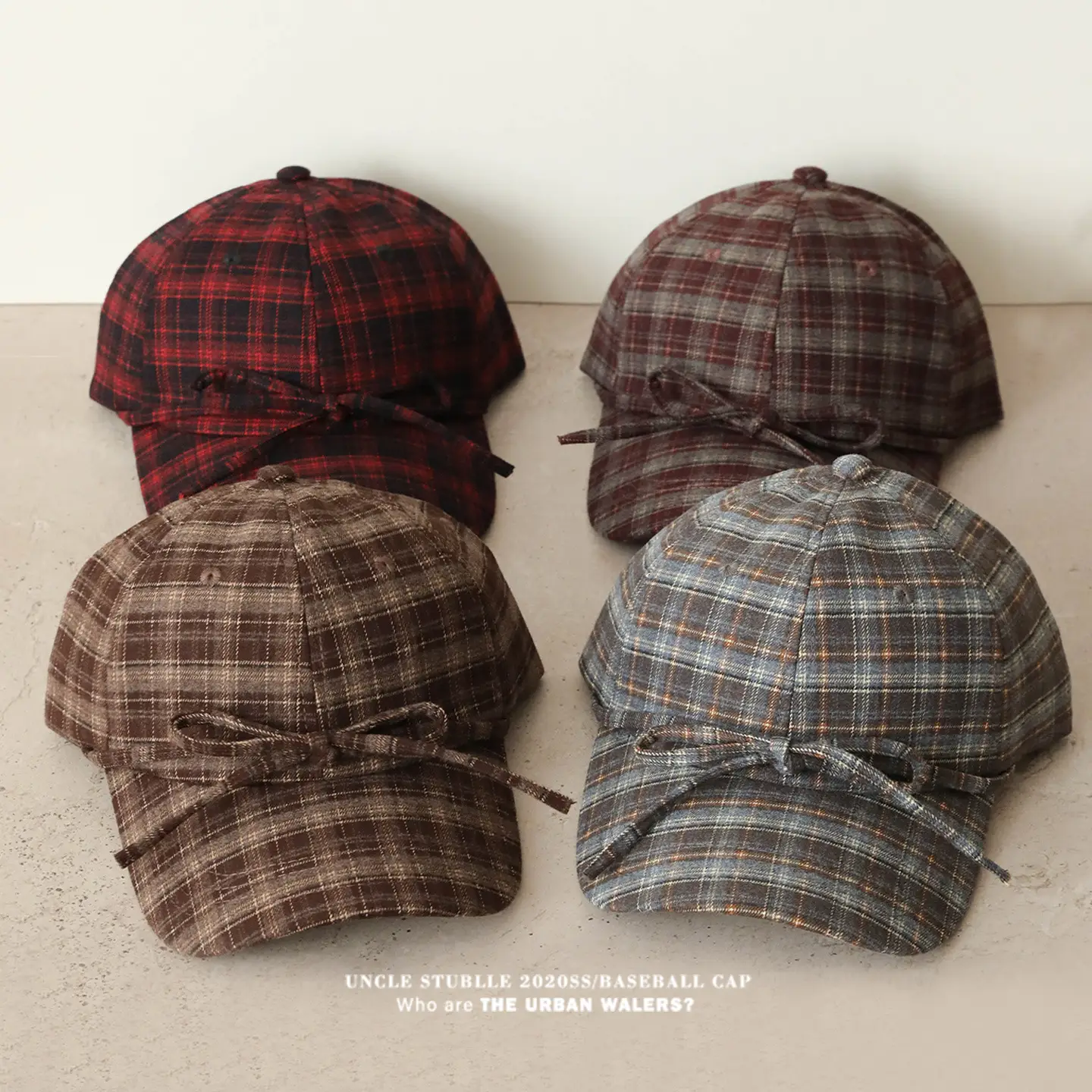 Women Wool Plaid Baseball Cap Winter Warm Retro Bow — feature 1