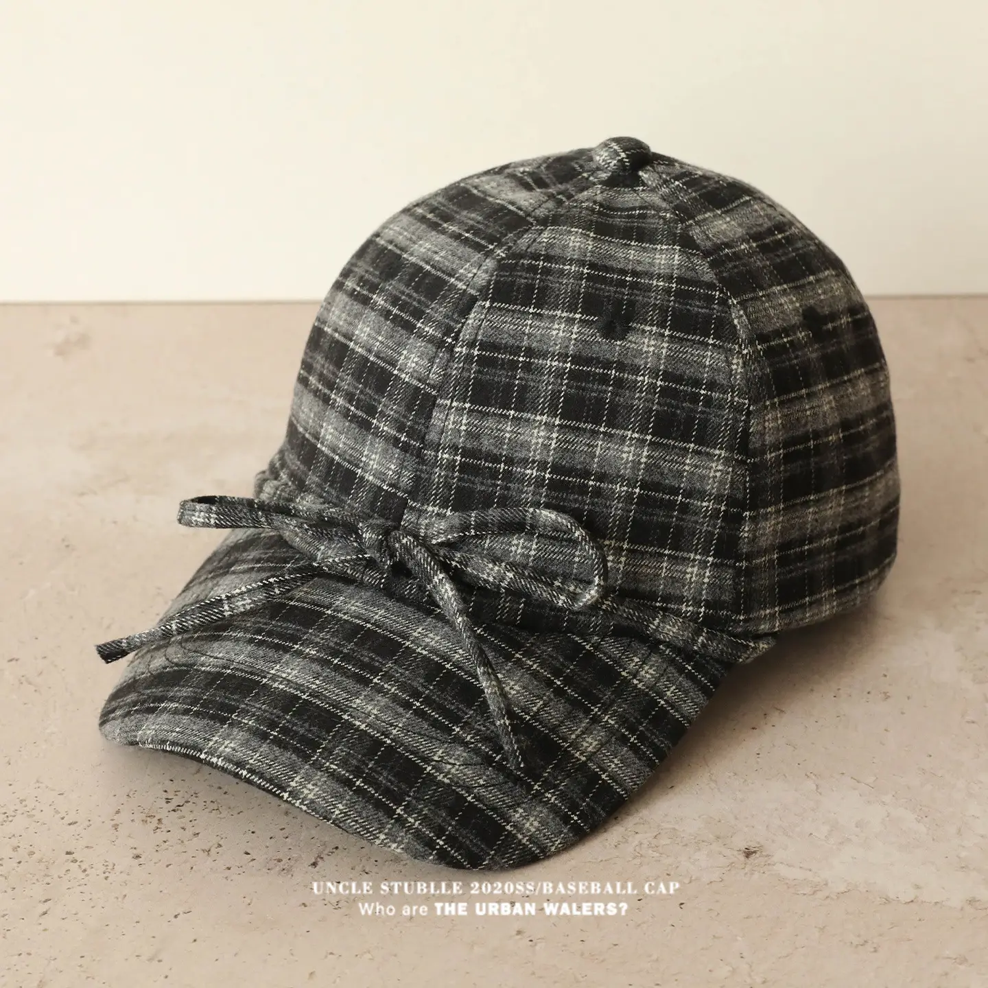 Women Wool Plaid Baseball Cap Winter Warm Retro Bow — feature 13