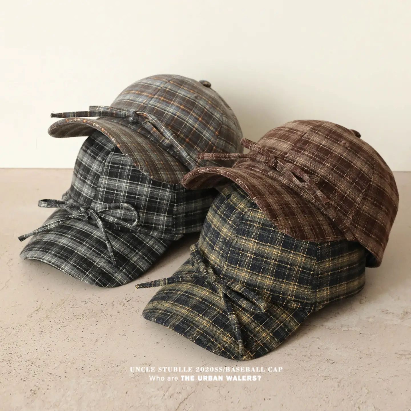 Women Wool Plaid Baseball Cap Winter Warm Retro Bow — feature 6
