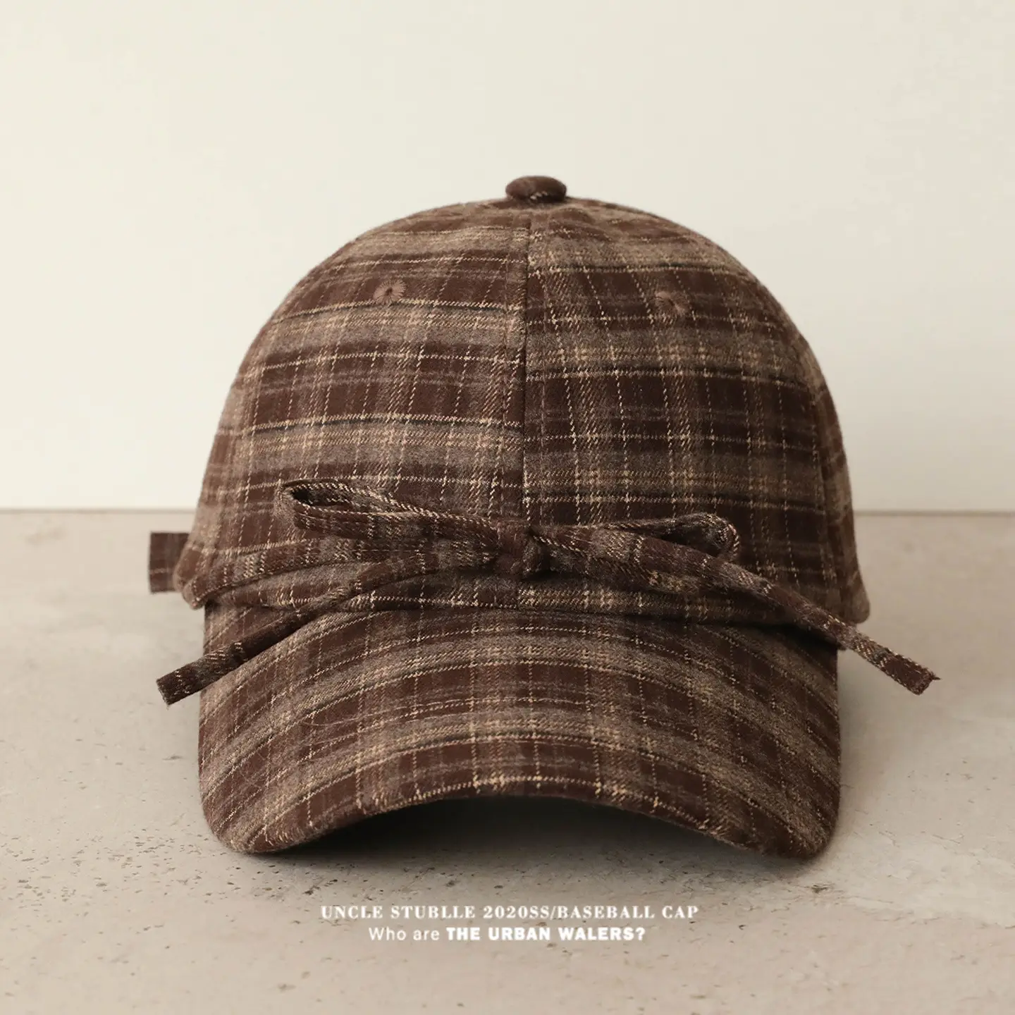 Women Wool Plaid Baseball Cap Winter Warm Retro Bow - Image 3