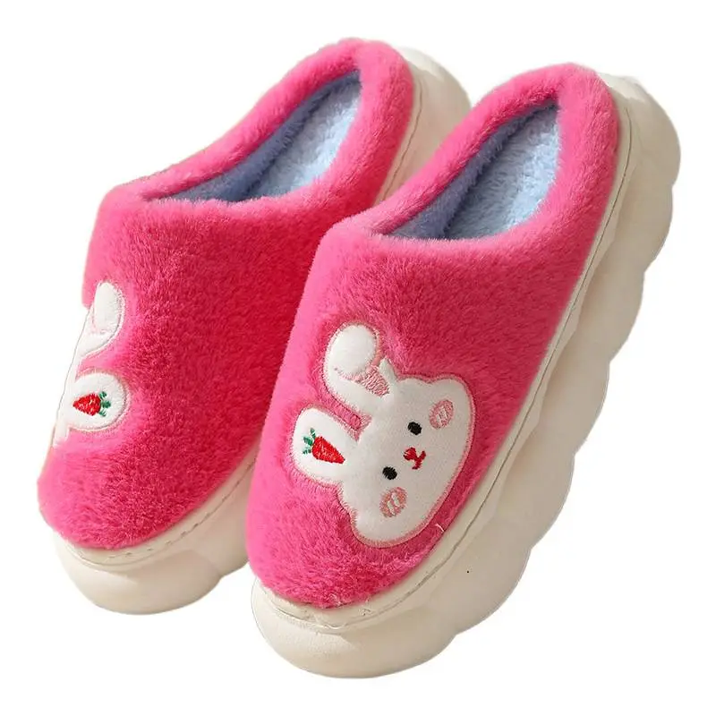 Autumn and Winter Home Plush Cotton Slippers for Women, Cute Rabbit Thick-Soled Cotton Slippers, Winter Fleece-Lined Warm Confinement Non-Slip Shoes