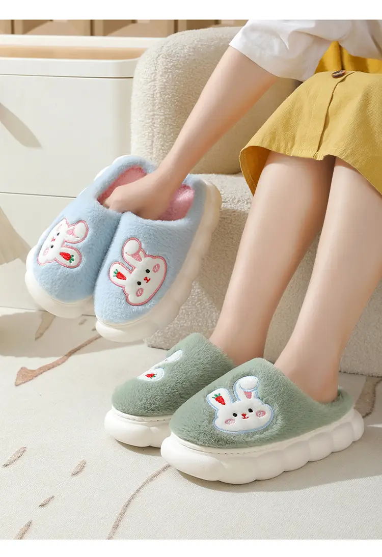 Autumn and Winter Home Plush Cotton Slippers for Women, Cute Rabbit Thick-Soled Cotton Slippers, Winter Fleece-Lined Warm Confinement Non-Slip Shoes — feature 12