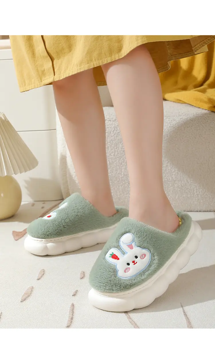 Autumn and Winter Home Plush Cotton Slippers for Women, Cute Rabbit Thick-Soled Cotton Slippers, Winter Fleece-Lined Warm Confinement Non-Slip Shoes — feature 14