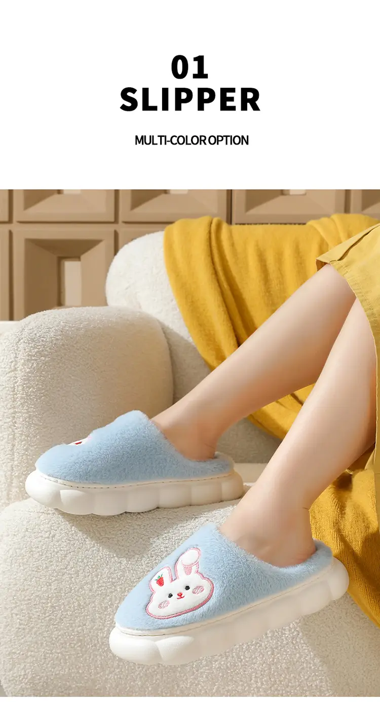 Autumn and Winter Home Plush Cotton Slippers for Women, Cute Rabbit Thick-Soled Cotton Slippers, Winter Fleece-Lined Warm Confinement Non-Slip Shoes — feature 3