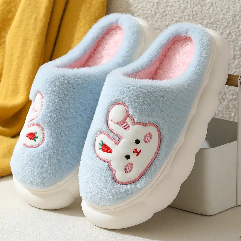 Autumn and Winter Home Plush Cotton Slippers for Women, Cute Rabbit Thick-Soled Cotton Slippers, Winter Fleece-Lined Warm Confinement Non-Slip Shoes