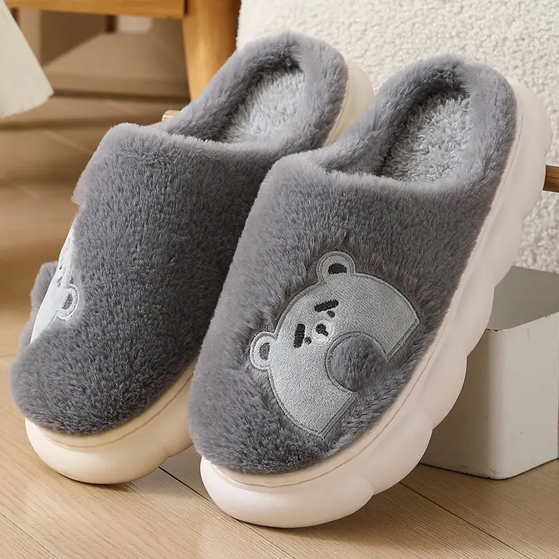 Autumn and Winter Home Plush Cotton Slippers for Women, Cute Rabbit Thick-Soled Cotton Slippers, Winter Fleece-Lined Warm Confinement Non-Slip Shoes