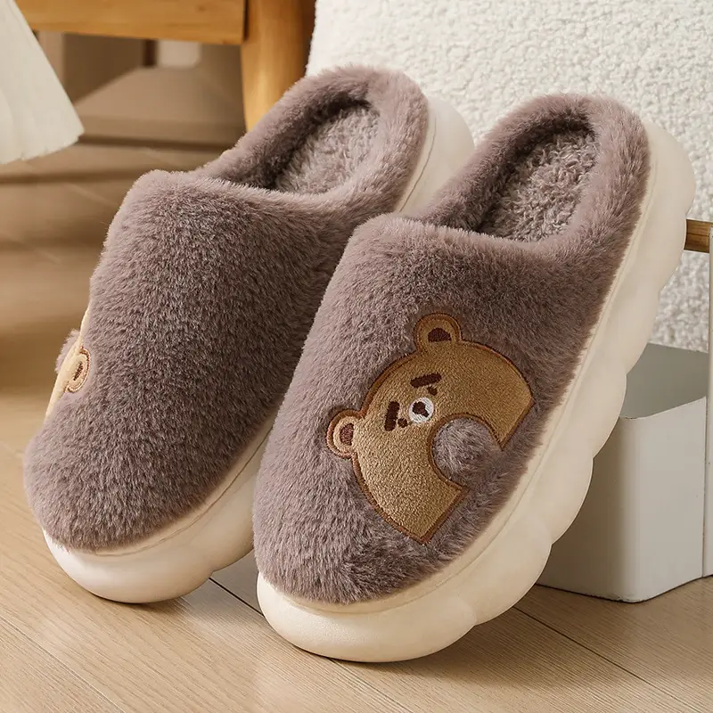Autumn and Winter Home Plush Cotton Slippers for Women, Cute Rabbit Thick-Soled Cotton Slippers, Winter Fleece-Lined Warm Confinement Non-Slip Shoes