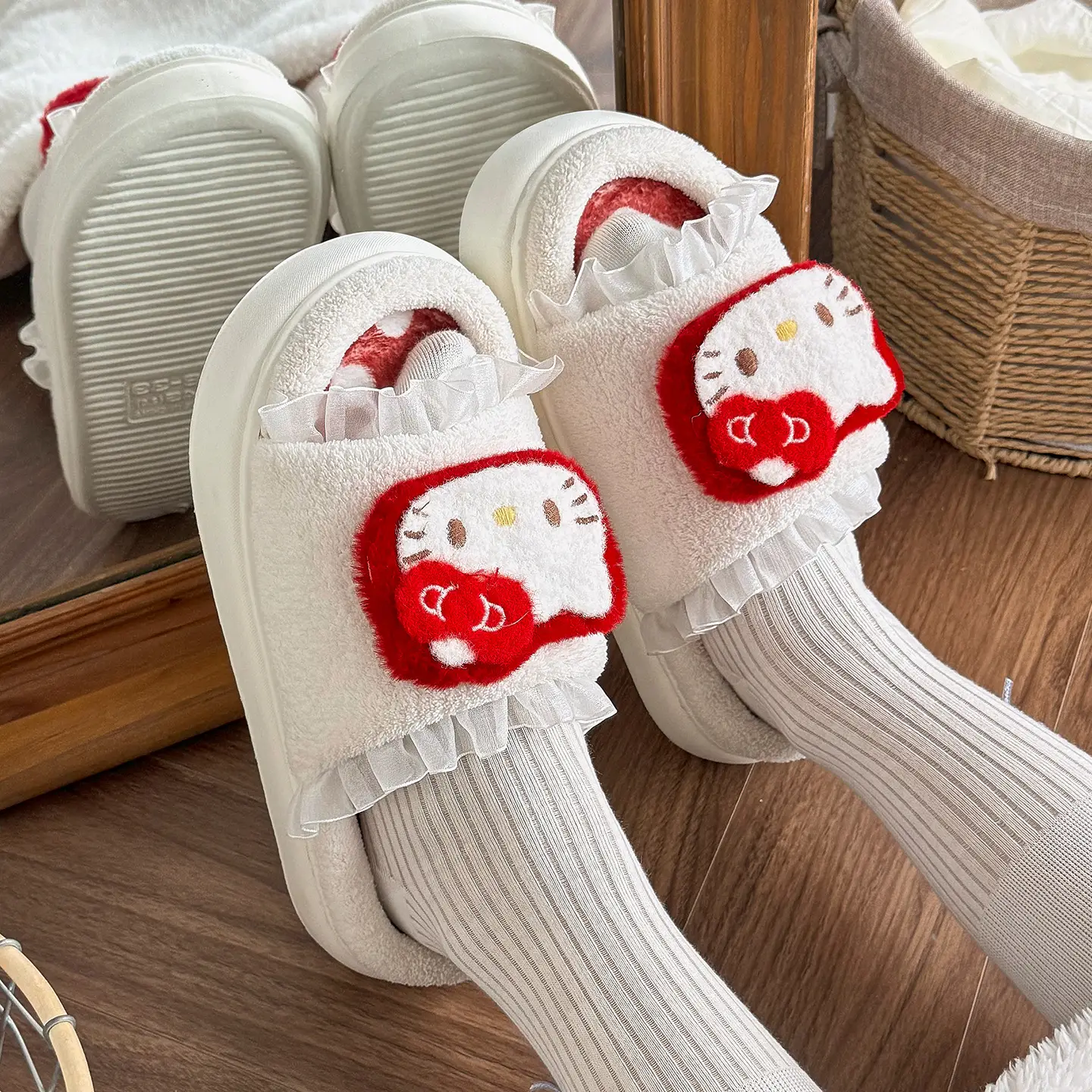 Hello Kitty Cartoon Slippers Women Pink Warm Cotton - Image 5