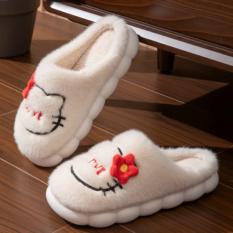 Winter Plush Warm Cotton Slippers for Women, Thick-Soled Home Non-Slip Cute Student Girl Heart Non-Slip Cotton Shoes for Outer Wear
