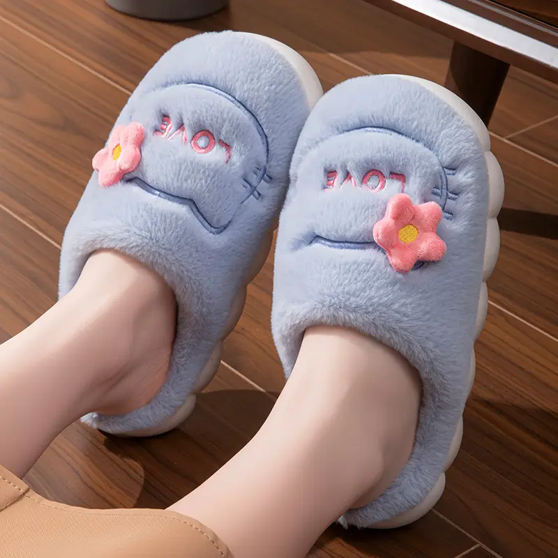 Winter Plush Warm Cotton Slippers for Women, Thick-Soled Home Non-Slip Cute Student Girl Heart Non-Slip Cotton Shoes for Outer Wear