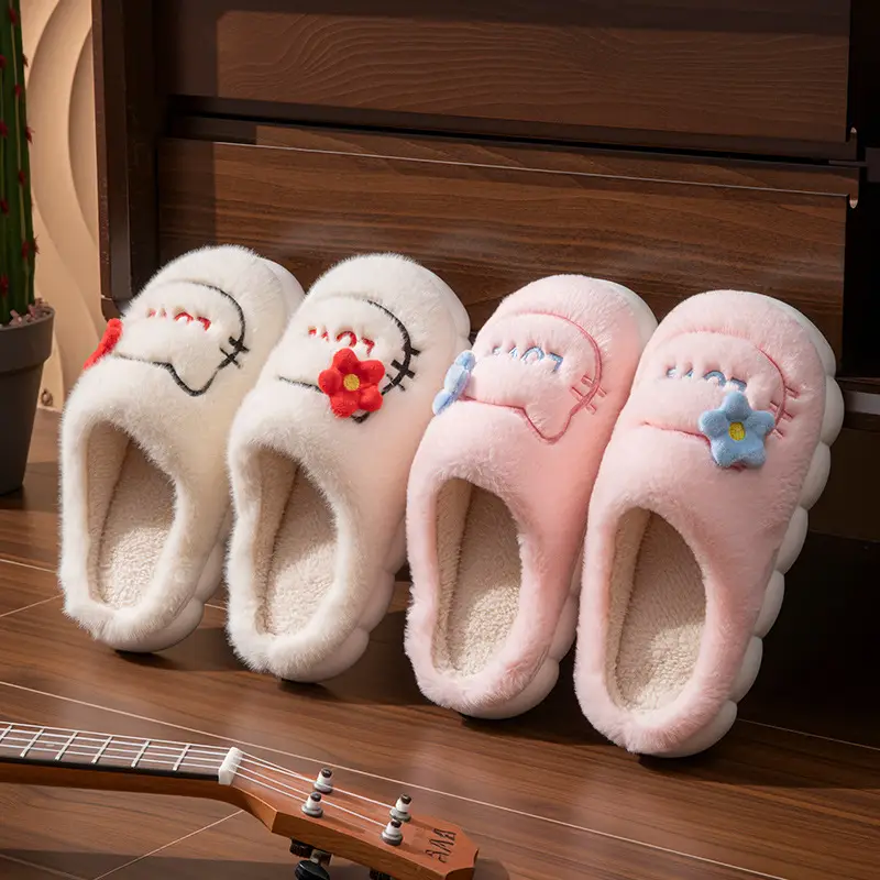 Winter Plush Warm Cotton Slippers for Women, Thick-Soled Home Non-Slip Cute Student Girl Heart Non-Slip Cotton Shoes for Outer Wear