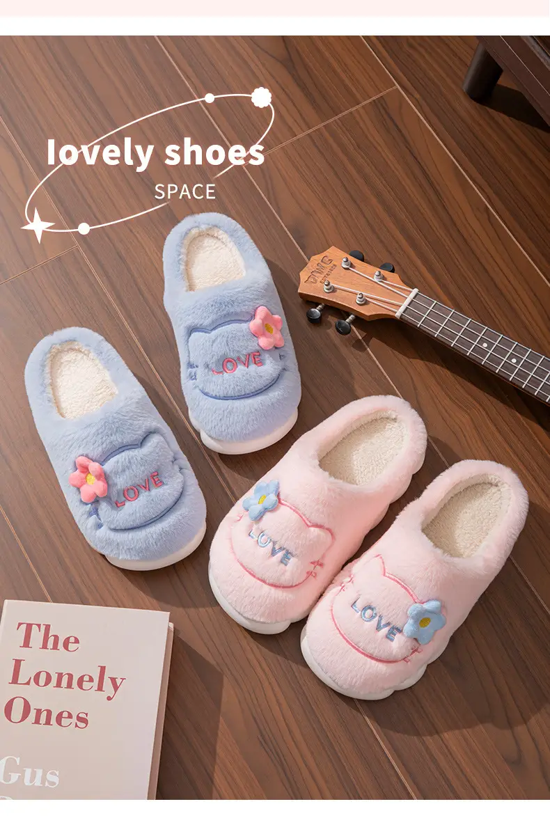 Winter Plush Warm Cotton Slippers for Women, Thick-Soled Home Non-Slip Cute Student Girl Heart Non-Slip Cotton Shoes for Outer Wear — feature 4