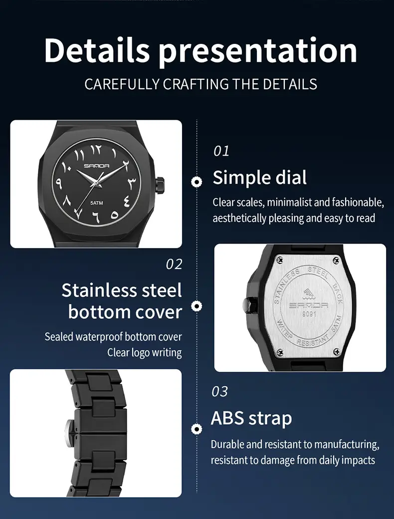 Sanda Popular Quartz Watch Classic Black and White Fashion Men's Watch Simple Single Calendar Nail 50m Waterproof Student Watch for Women — feature 46