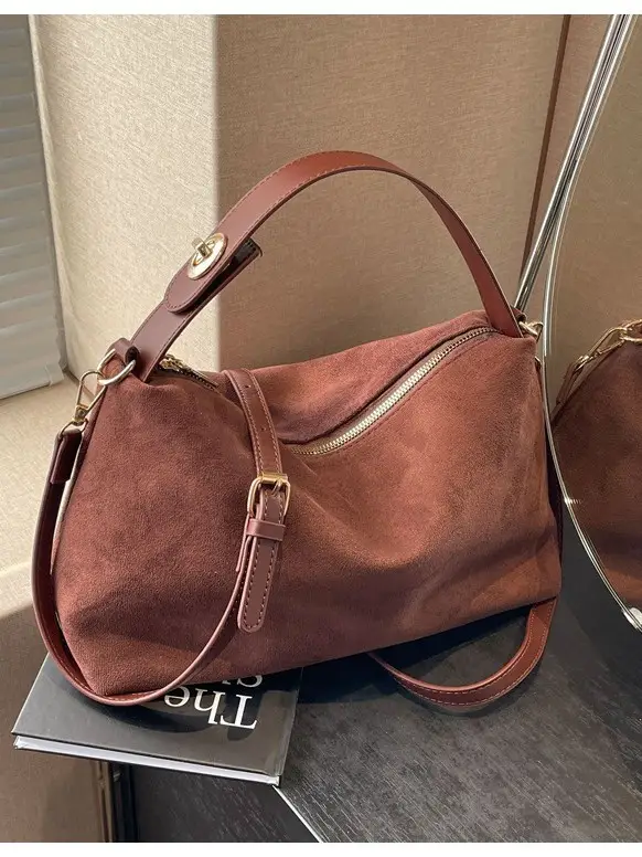 Retro Suede Shoulder Bag Brown 2025 New - Image 4