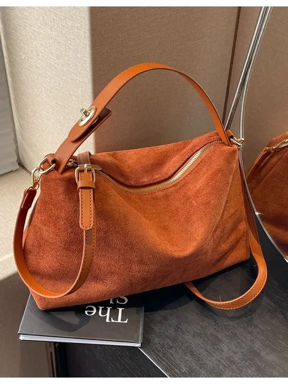 Retro Suede Shoulder Bag Brown 2025 New - Image 6
