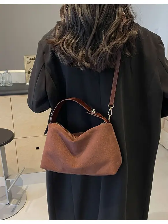Retro Suede Shoulder Bag Brown 2025 New - Image 7