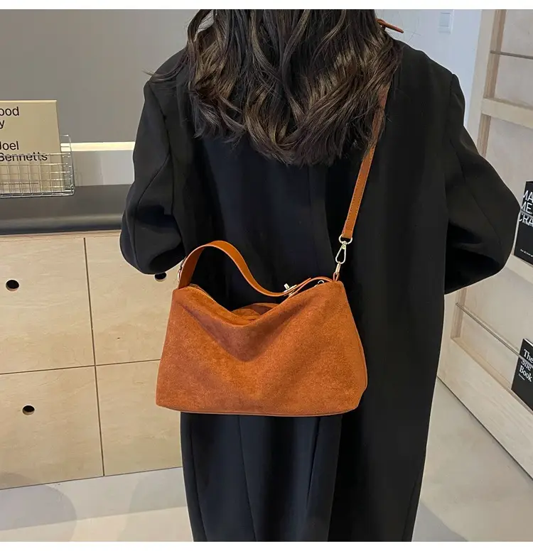 Retro Suede Shoulder Bag Brown 2025 New — feature 12