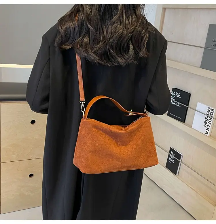 Retro Suede Shoulder Bag Brown 2025 New — feature 13