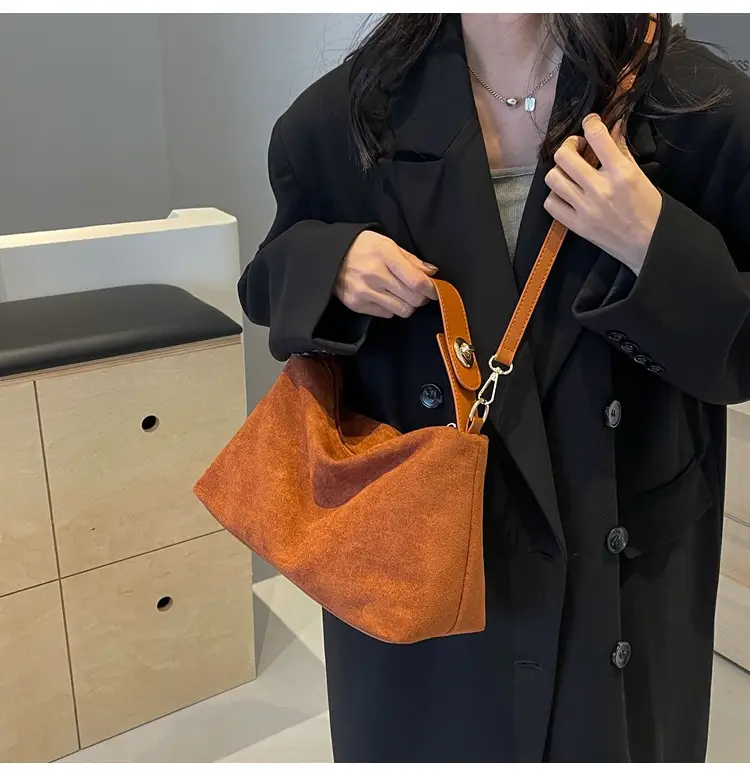 Retro Suede Shoulder Bag Brown 2025 New — feature 14