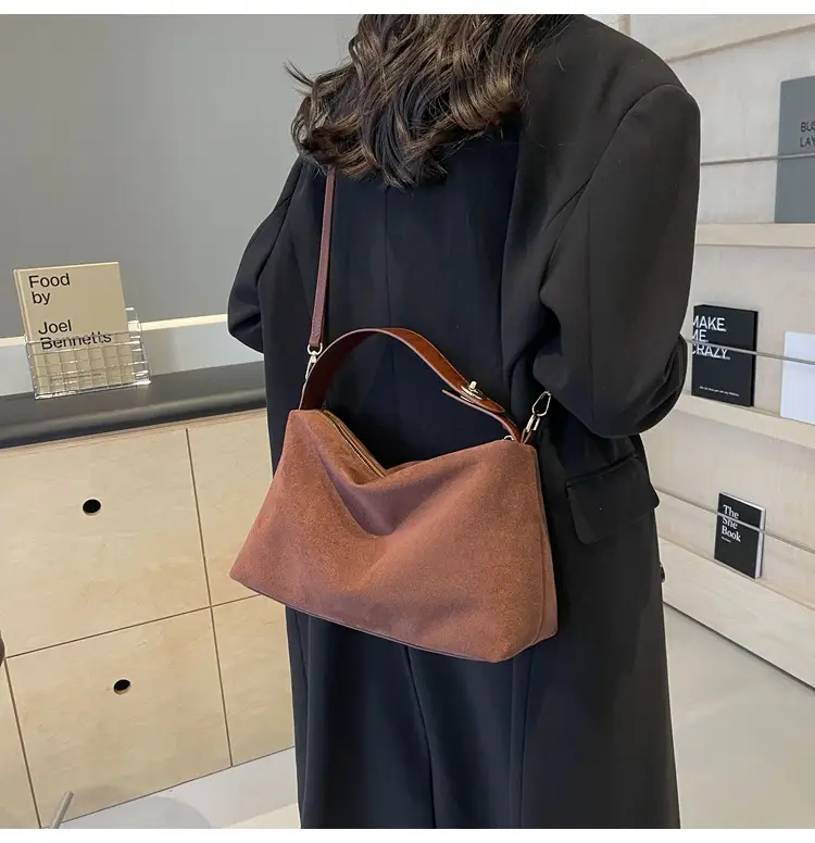 Retro Suede Shoulder Bag Brown 2025 New — feature 16