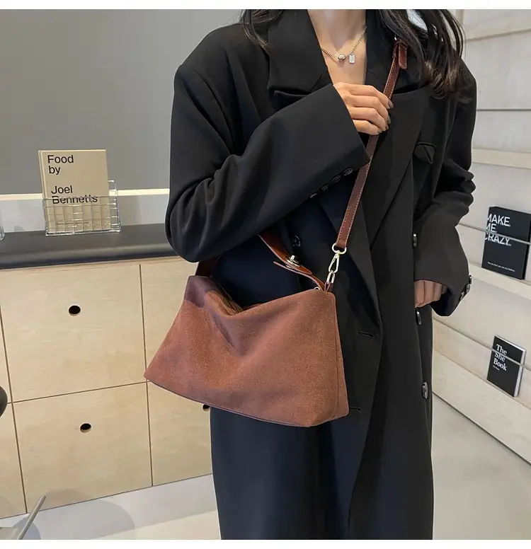 Retro Suede Shoulder Bag Brown 2025 New — feature 17