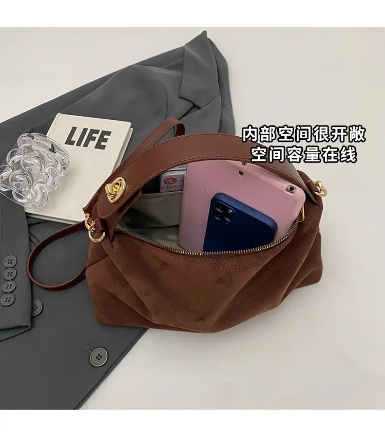 Retro Suede Shoulder Bag Brown 2025 New — feature 24
