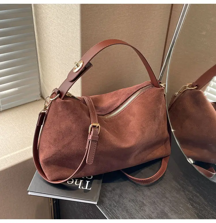 Retro Suede Shoulder Bag Brown 2025 New - Image 2