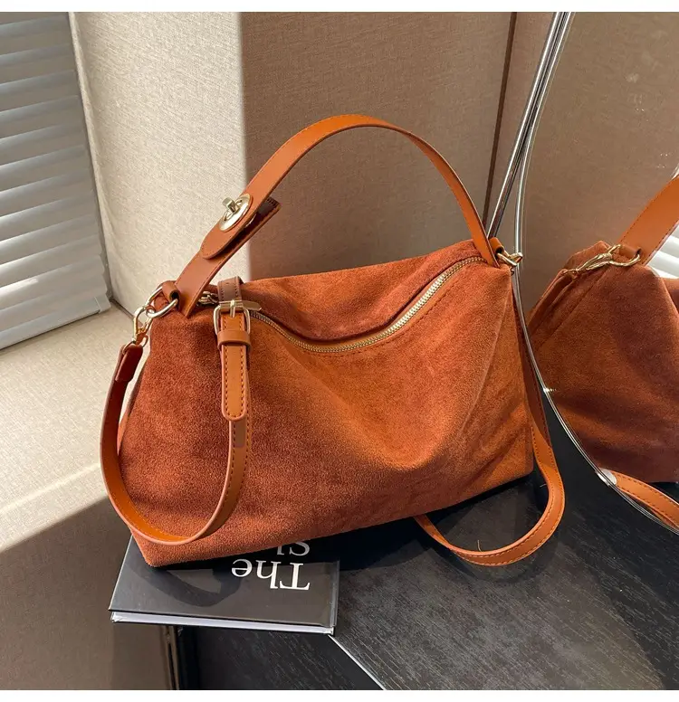 Retro Suede Shoulder Bag Brown 2025 New - Image 3