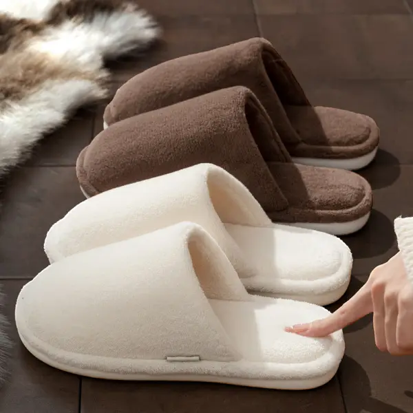 Silent Non-Slip Cotton Slippers for Women in Autumn and Winter for Couples to Wear at Home, Thickeneded and Warm Plush Indoor Plush Slippers - Image 3