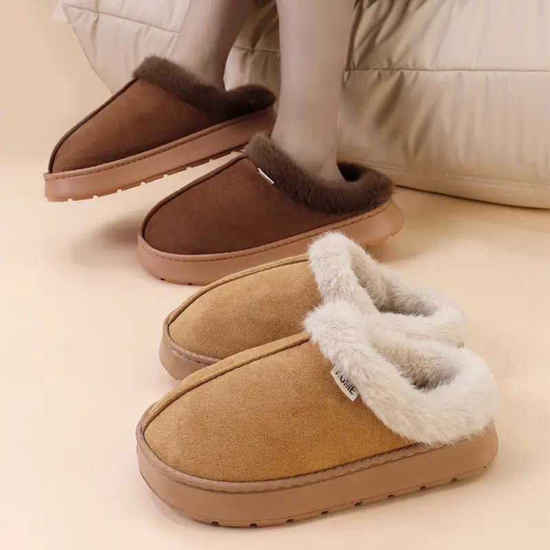 Women's Warm Cotton Slippers Brown Winter Indoor
