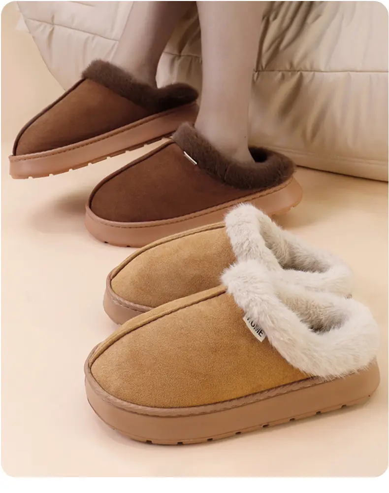 Women's Warm Cotton Slippers Brown Winter Indoor — feature 1