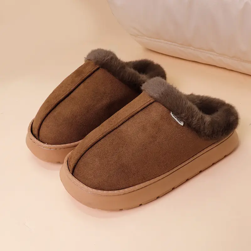 Women's Warm Cotton Slippers Brown Winter Indoor