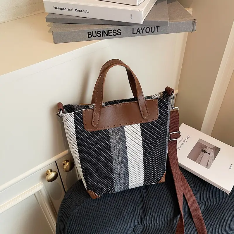 Striped Shoulder Bag for Women Brown Beige 2025 - Image 5