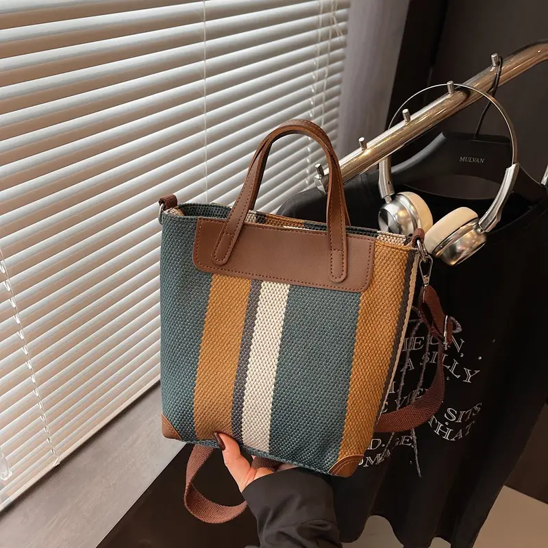 Striped Shoulder Bag for Women Brown Beige 2025 - Image 6