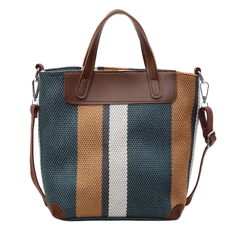 Striped Shoulder Bag for Women Brown Beige 2025 - Image 8