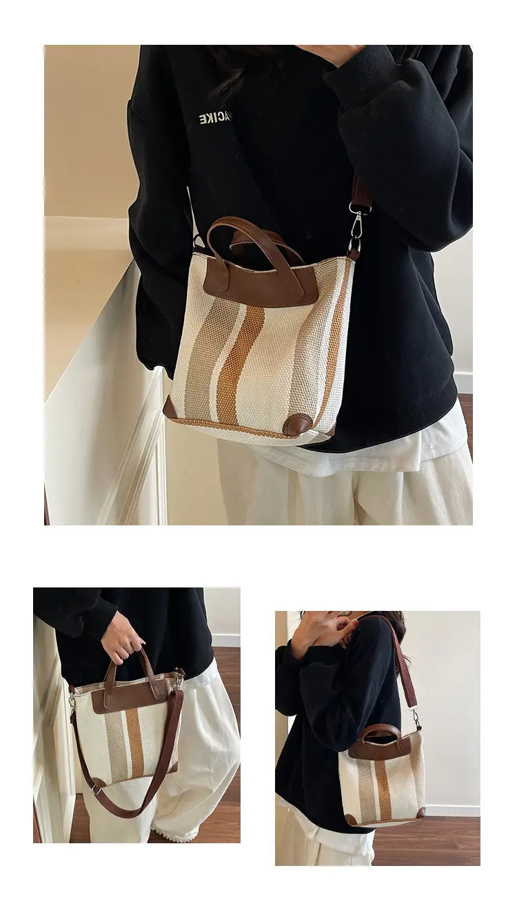 Striped Shoulder Bag for Women Brown Beige 2025 — feature 10