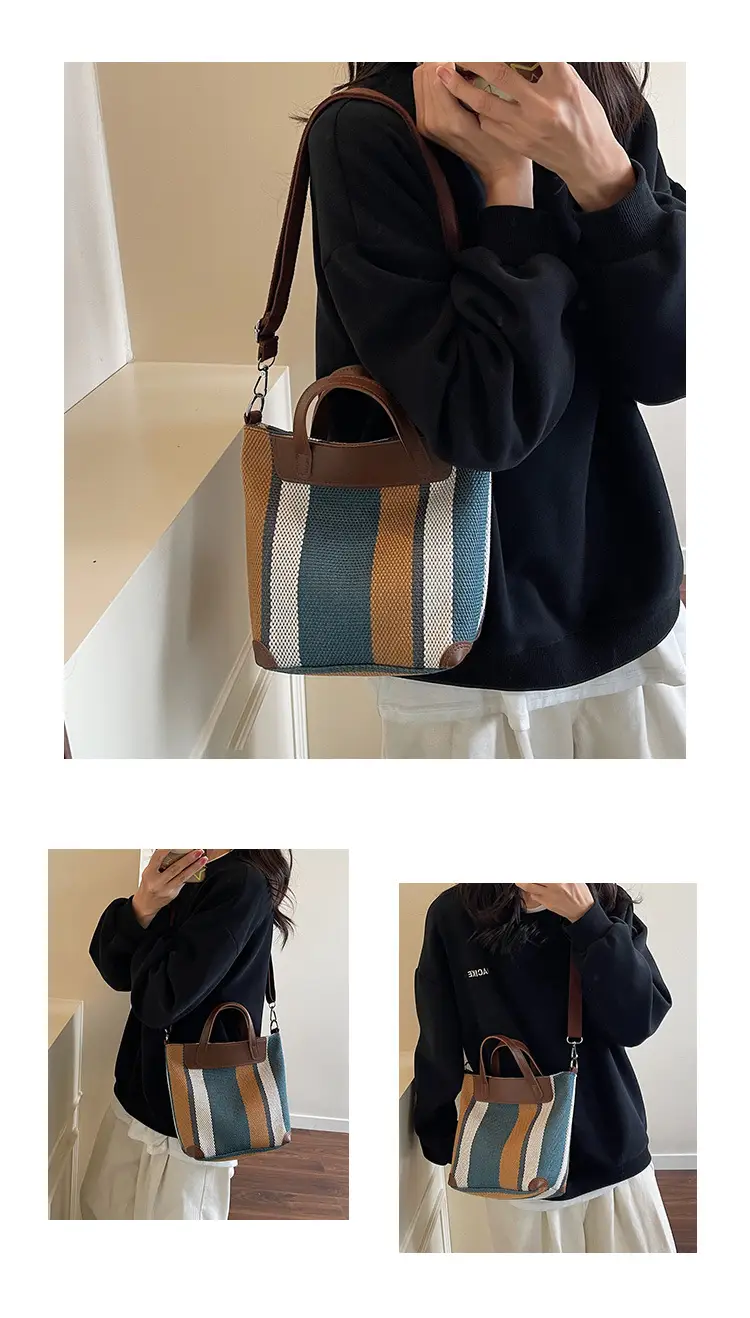 Striped Shoulder Bag for Women Brown Beige 2025 — feature 12