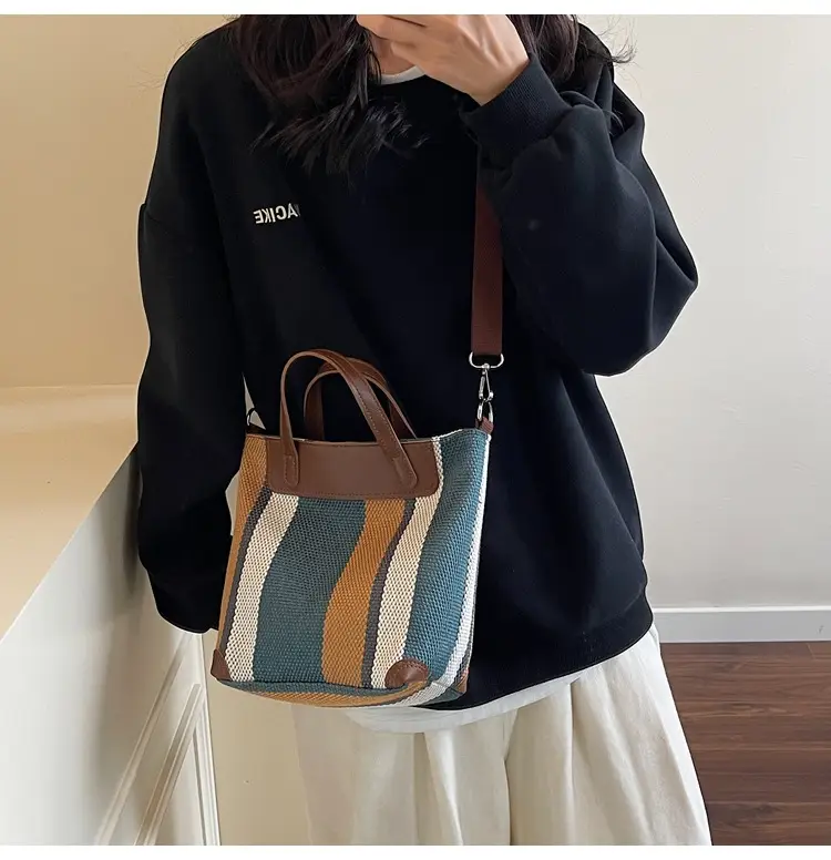 Striped Shoulder Bag for Women Brown Beige 2025 — feature 14
