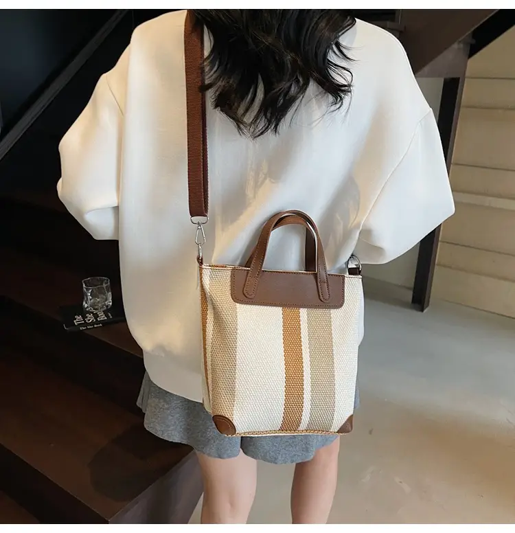 Striped Shoulder Bag for Women Brown Beige 2025 — feature 18