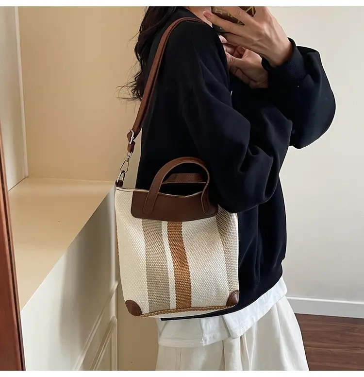 Striped Shoulder Bag for Women Brown Beige 2025 — feature 19