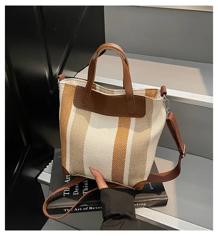 Striped Shoulder Bag for Women Brown Beige 2025 — feature 2