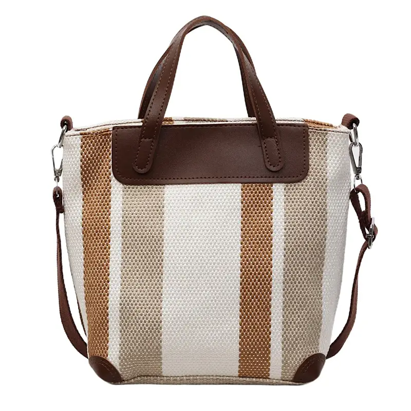 Striped Shoulder Bag for Women Brown Beige 2025 - Image 3