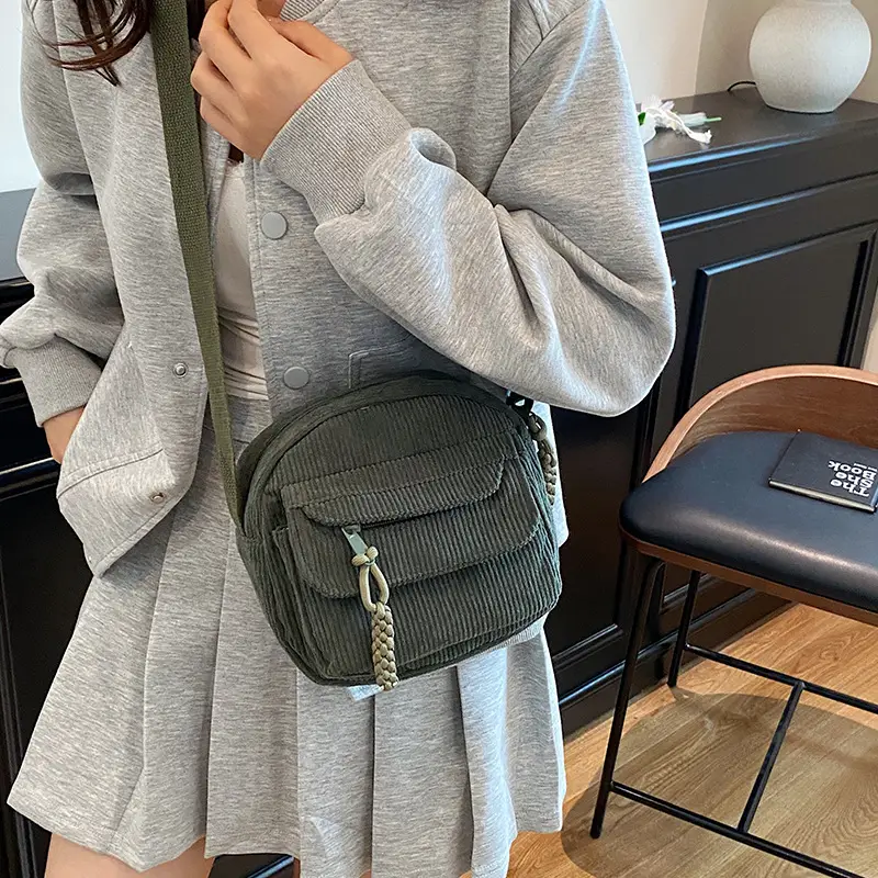 Corduroy 2025 Summer Crossbody Bag Green Campus Style - Image 5