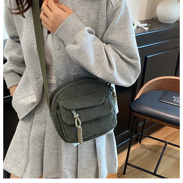 Corduroy 2025 Summer Crossbody Bag Green Campus Style — feature 9