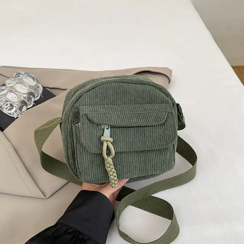 Corduroy 2025 Summer Crossbody Bag Green Campus Style - Image 4